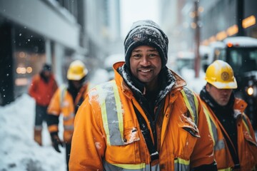 Portrait of a street maintenance worker during winter