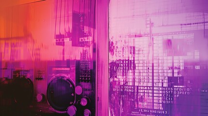 photonegative refractograph, graphic design, typography, purples and pinks, calendars and grids with scattered date and time 1968 - obrazy, fototapety, plakaty