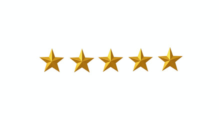 Five golden stars aligned on a white background, symbolizing excellence and a perfect rating