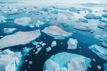 Aerial view of icebergs melting in the ocean