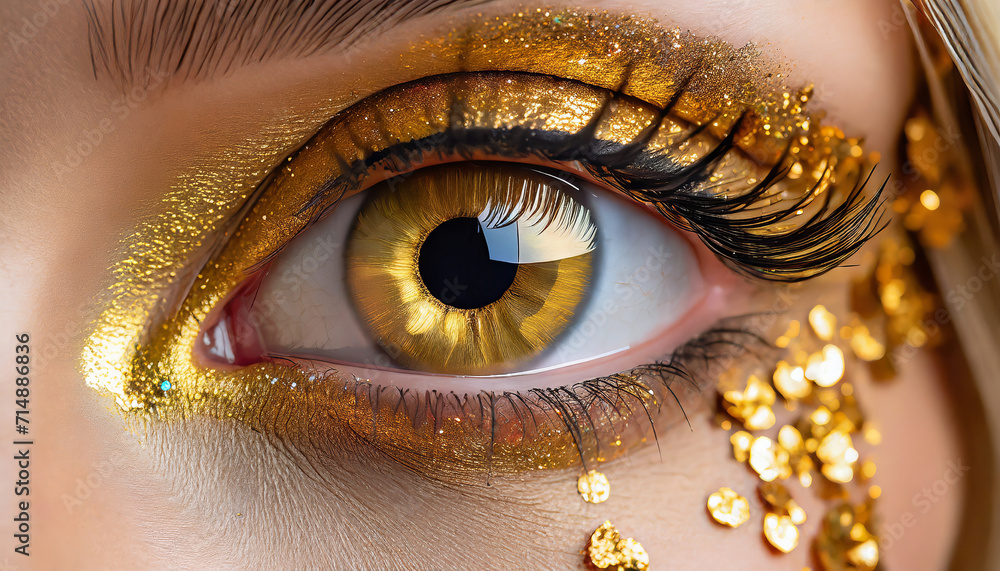 Sticker close-up of a woman's eye with golden makeup