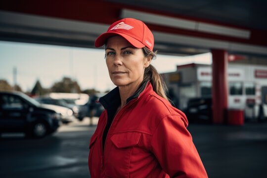 Portrait of a middle aged female worker at gas station