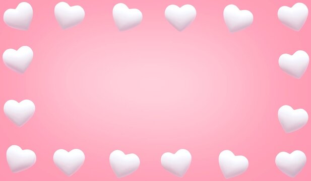 white hearts frame on a pink background for Valentine's or Mother's Day concepts.