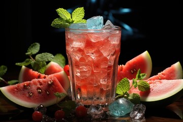 Refreshing and vibrant, a watermelon drink with ice and mint offers a taste of summer in a glass, perfect for cooling down on a hot day