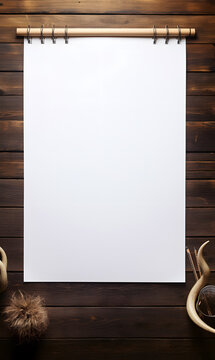 blank paper on a wooden background with drawing tools