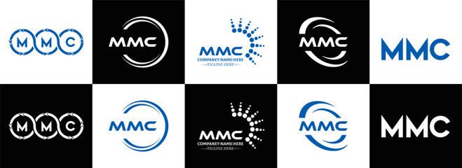 MMC logo. M M C design. White MMC letter. MMC, M M C letter logo design. Initial letter MMC linked circle uppercase monogram logo. M M C letter logo vector design. MMC letter logo design five style.