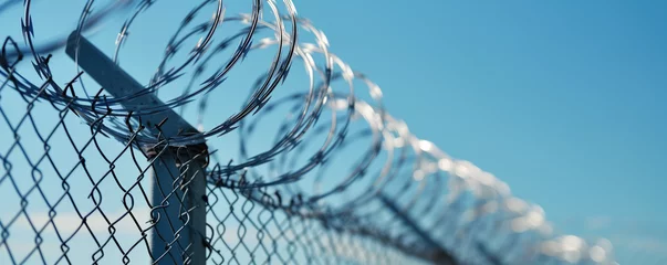 Foto op Plexiglas Prison security fence, barbed wire security fence © thejokercze