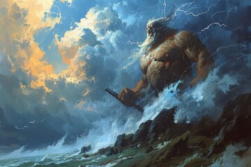 Majestic storm giants, wielding thunderbolts and commanding the forces of nature - Generative AI - obrazy, fototapety, plakaty