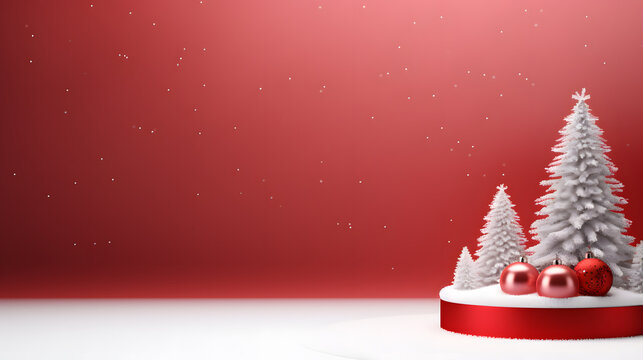 christmas tree snow blank red podium display at studio
