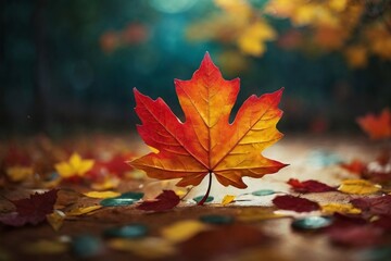 Naklejka na ściany i meble Monochromatic Marvel Generative AI's High-Contrast Autumn Botanical Leaf Masterpiece