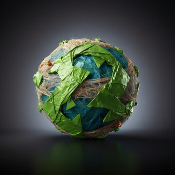 A globe of the earth with recycle material, Green and clearn envrionment concept,AI generated
