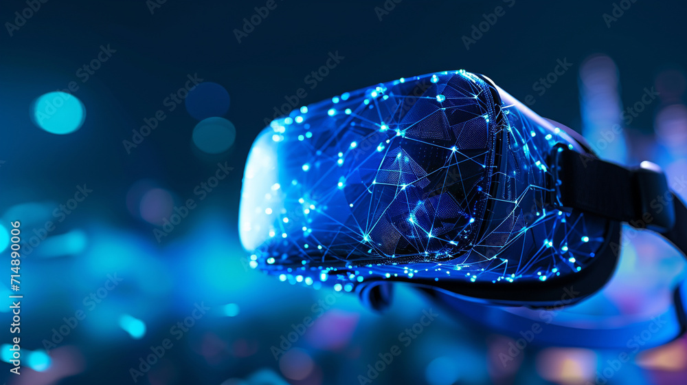 Poster a virtual reality headset used for machine learning simulation, machine learning, blurred background