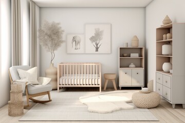 Miinimalist nursery with soothing colors and functional baby furniture