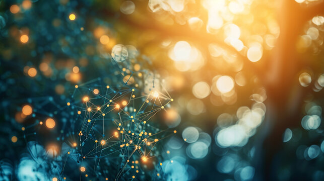 Graphical representation of machine learning decision trees, machine learning, blurred background, with copy space