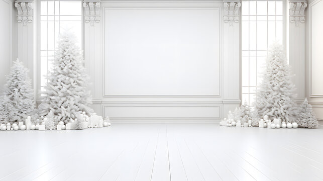 christmas tree snow blank white podium