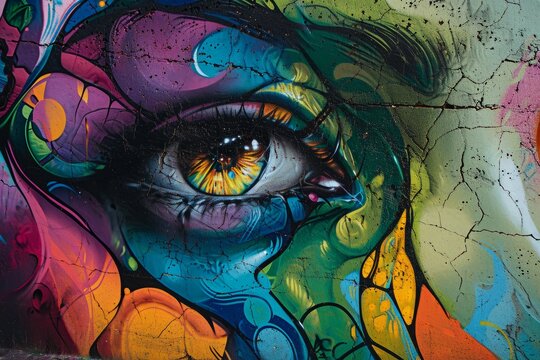 Vivid Graffiti Artwork of Expressive Human Eyes
