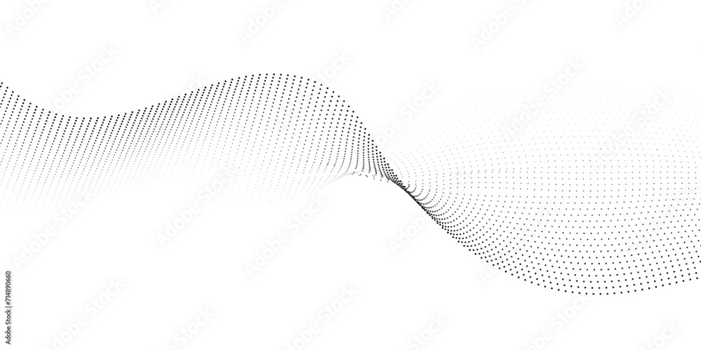 Poster abstract flowing dots particles wave curved lines on transparent background. black halftone gradient