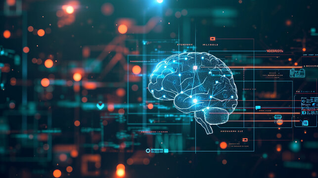 An infographic showing the process of machine learning, machine learning, blurred background, with copy space