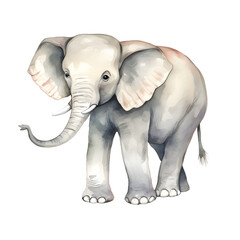 Elephant Cartoon Walking on transparent Background watercolor clip art