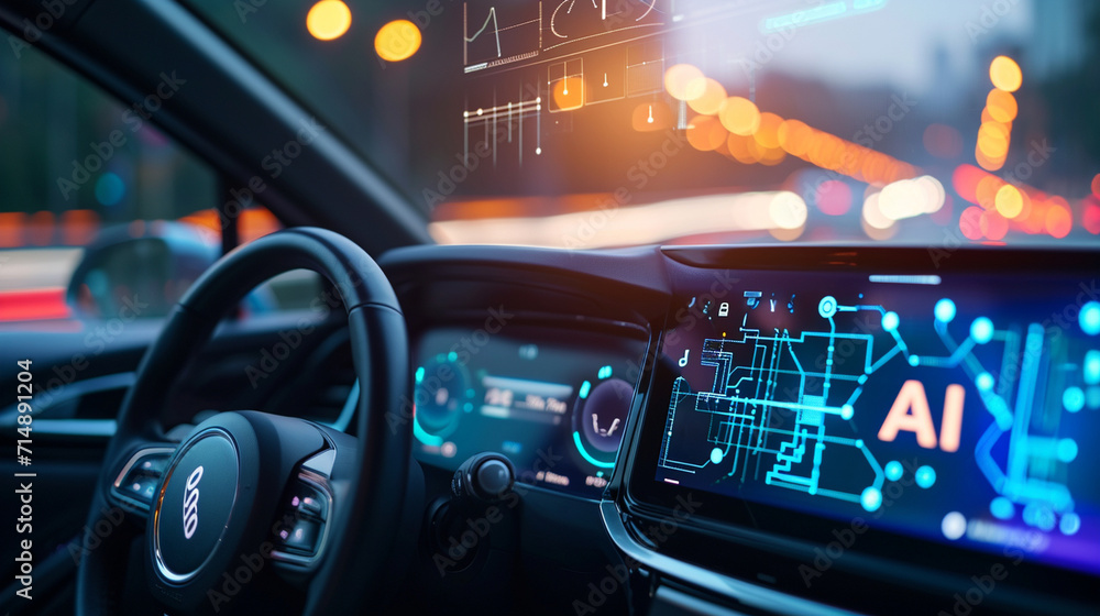 Poster a sleek car dashboard with 