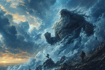 Majestic storm giants, wielding thunderbolts and commanding the forces of nature - Generative AI - obrazy, fototapety, plakaty