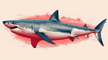 Fototapeta premium drawing of a shark with an open mouth on a plain background. Generative AI