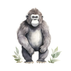 gorillal in a zoo, a baby with a furry face, watercolor clip art in transparent back ground