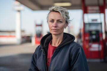 Obraz premium Portrait of a middle aged female worker at gas station