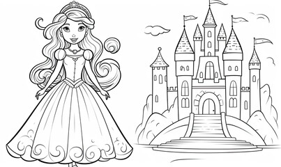 A princess standing in front of a castle