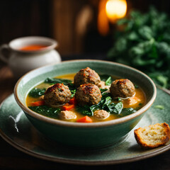 Italian Wedding Soup - Hearty Meatballs with Spinach Infusion
