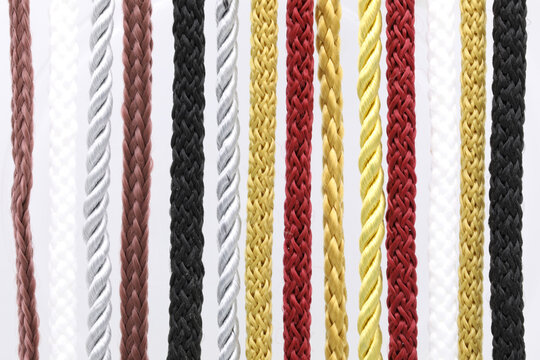 Multi-colored vertical braided rope.