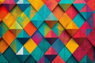 Colorful Geometric Shapes on Abstract Wall Mural
