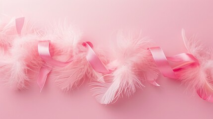 Pink feathers with pink ribbons and pink feathers with pink ribbons. Generative AI