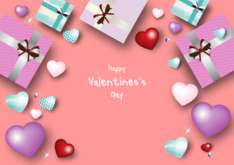 Valentine&rsquo;s Day background template with decorated heart shape and gift box for banner, cover and landing page.