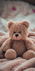 Teddy bear in bed