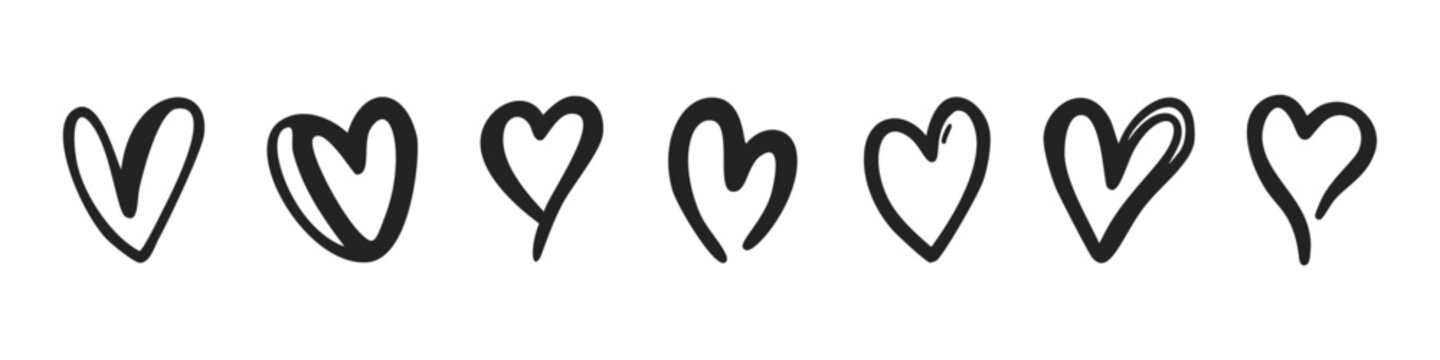 Set of hand drawn love heart valentines doodle sketch vectors