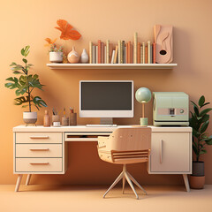 Minimalistic modern work desk with computer