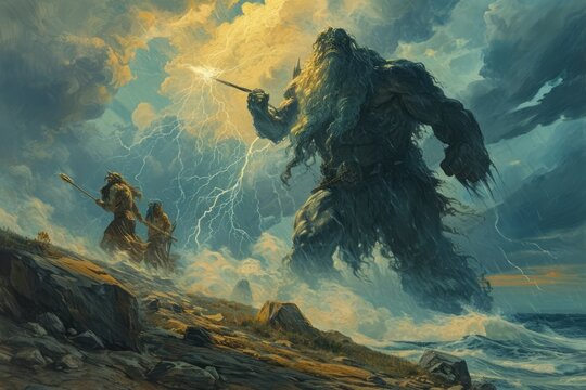 Majestic storm giants, wielding thunderbolts and commanding the forces of nature - Generative AI