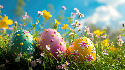 Obraz na płótnie Canvas Easter eggs cute bunny. Funny decoration. Happy Easter