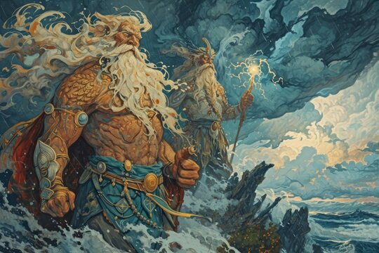 Majestic storm giants, wielding thunderbolts and commanding the forces of nature - Generative AI