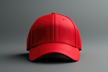 Red baseball cap. Baseball cap on gray background. Hat. Red cap. Hat mockup. Space for logo and emblem. Clothes.
