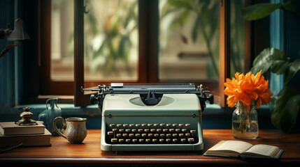 Vintage Typewriter in the Writer's Den. Banner with place for text
