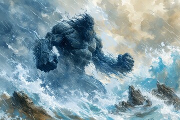 Majestic storm giants, wielding thunderbolts and commanding the forces of nature - Generative AI - obrazy, fototapety, plakaty