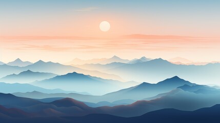 Geometric Gradient Mountains against a Muted Sunrise Offering