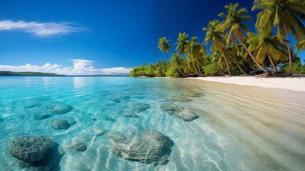 Tropical Beach with Crystal-Clear Water and Palm Trees