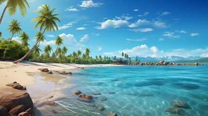 Tropical Beach with Crystal-Clear Water and Palm Trees