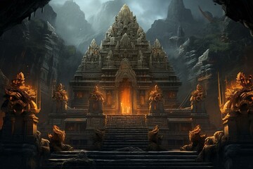 Illustration of an ancient temple dedicated to Shiva, a revered deity in India. Generative AI