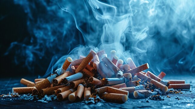 A pile of cigarette butts and smoke Generative AI