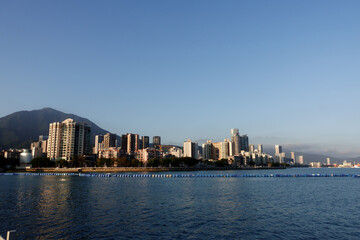 Fototapeta premium Hong Kong, China - January 19 2024: Sha Tau Kok sea and Shenzhen view at Hong Kong.