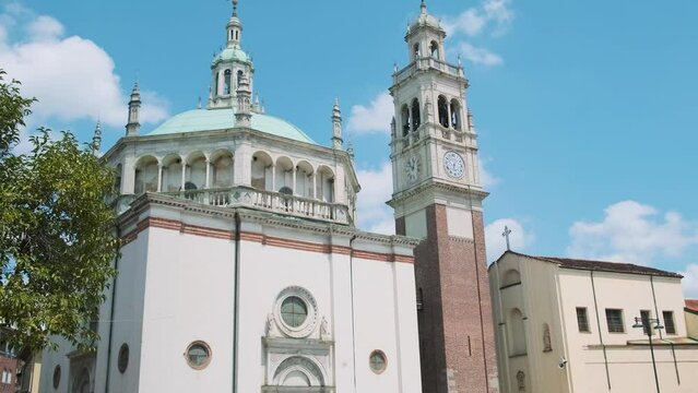 Historic center of Italian city. Busto Arsizio town with Santuario di Santa Maria di Piazza church in province of Varese, Lombardy, Italy. Travel destination